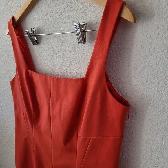 Tahari US Women's Size 10 Orange Twill Sheath Dress Sleeveless Lined Square Neck - Picture 2 of 13